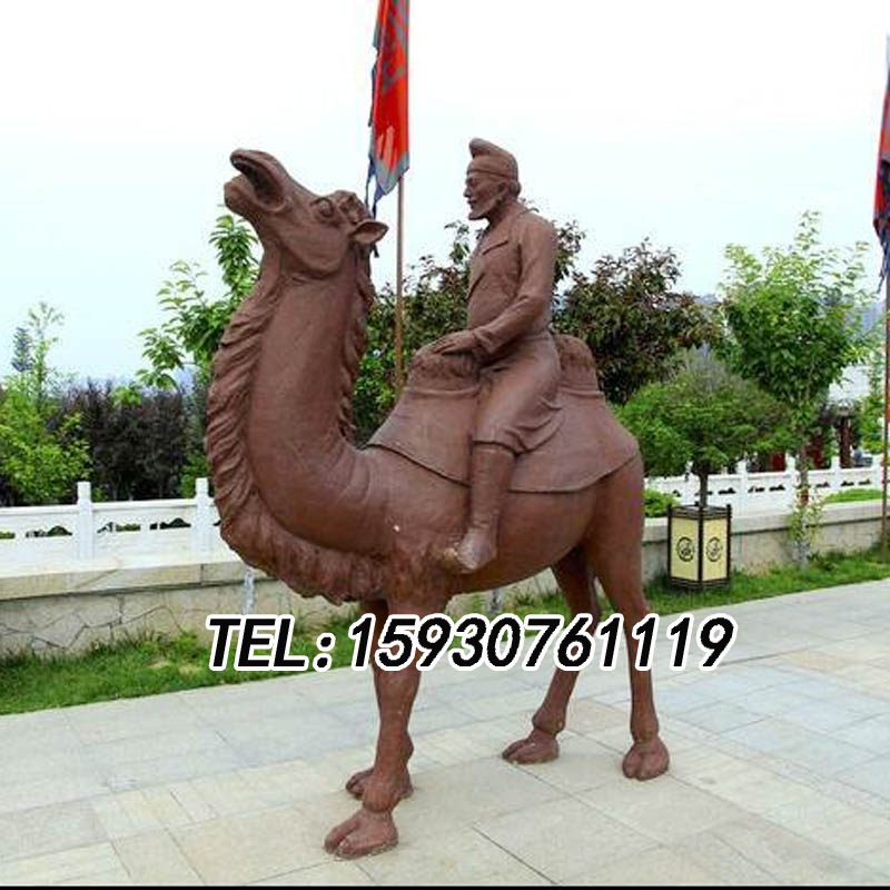 不銹鋼駱駝雕塑騎駱駝商人雕像園林廣場景觀動物像擺件