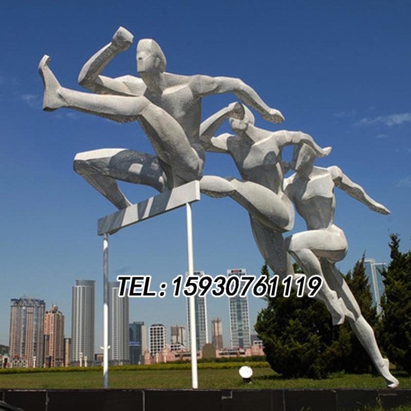 不銹鋼跨欄運動人雕塑公園抽象人物雕塑