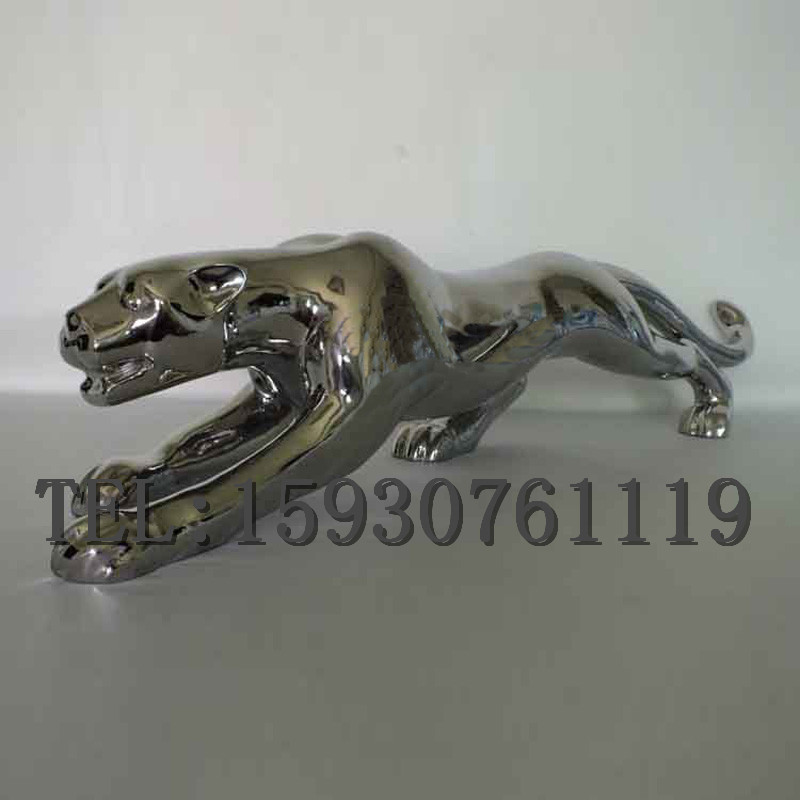 簡約現代不銹鋼動物豹雕塑